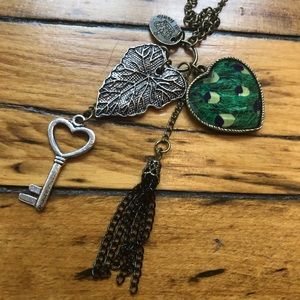 Boho peacock heart charm pendant necklace